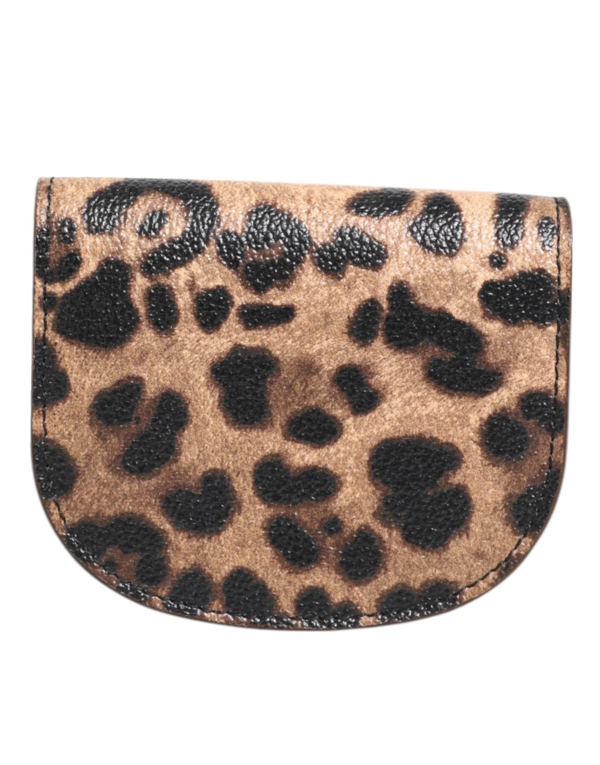 Dolce & Gabbana Brown Leopard Print Calf Leather Small Coin Purse Wallet - Coin Purses