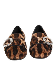 Dolce & Gabbana Brown Leopard Print Crystals Loafers Flats Shoes - EU35/US4.5 - Flats