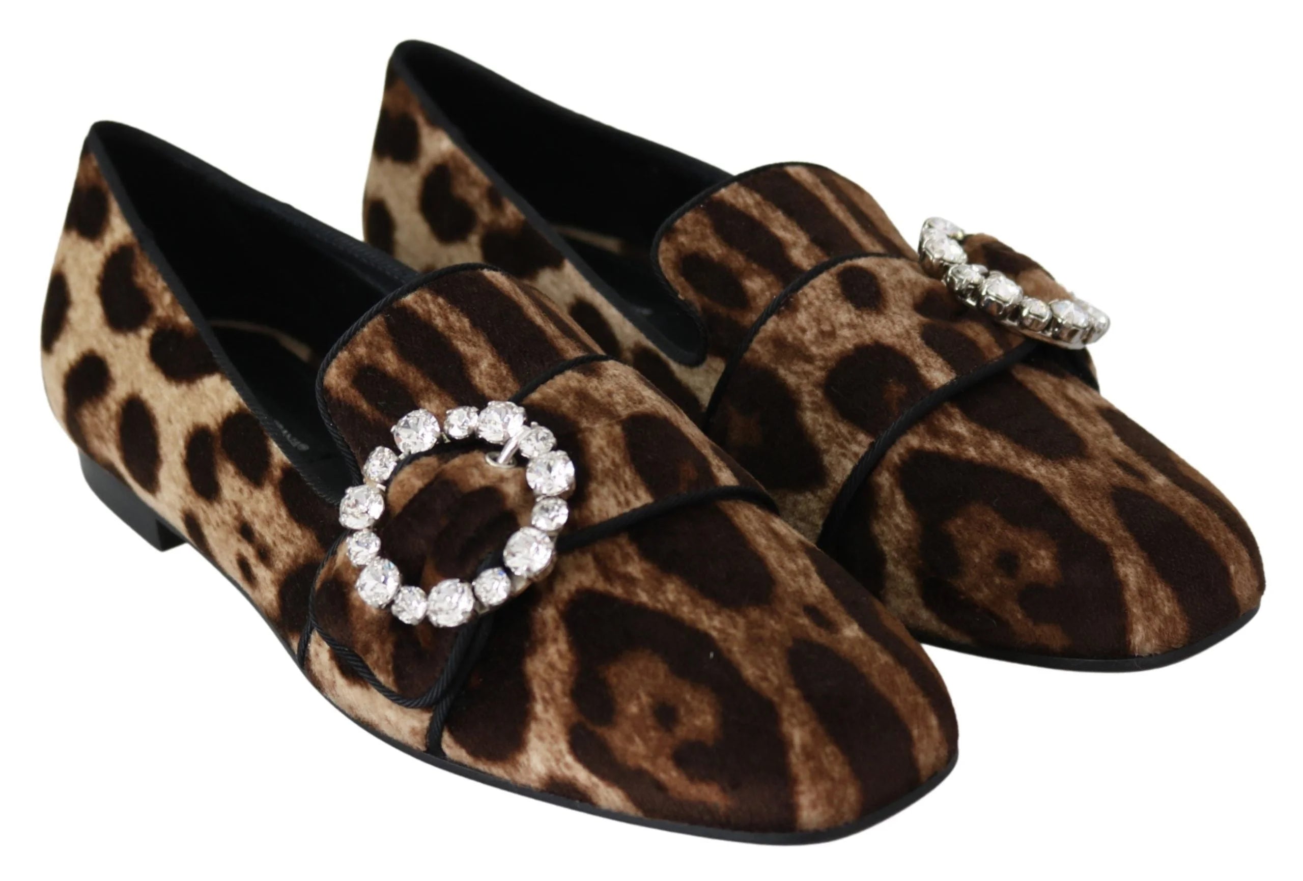 Dolce & Gabbana Brown Leopard Print Crystals Loafers Flats Shoes - EU35/US4.5 - Flats