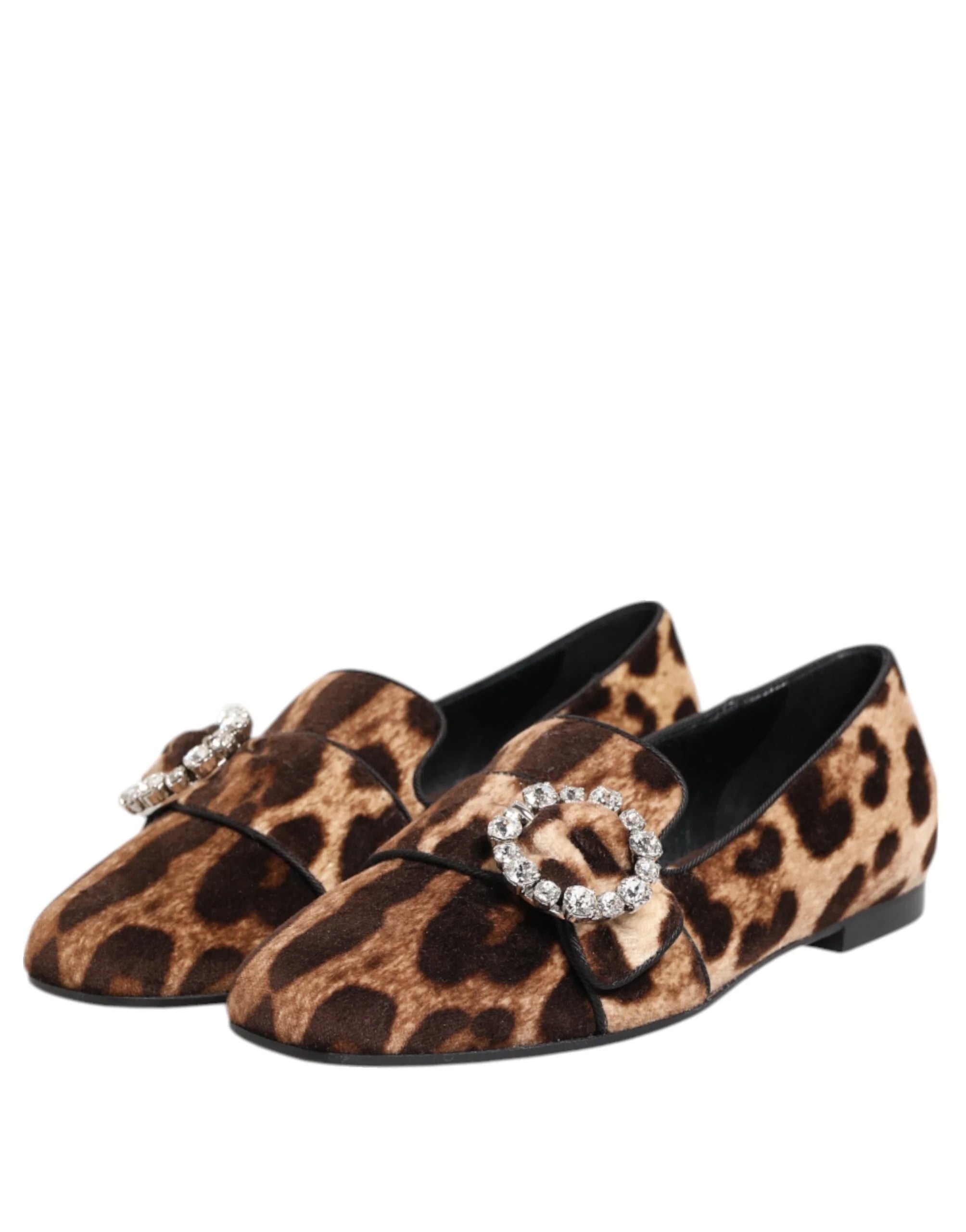 Dolce & Gabbana Brown Leopard Print Crystals Loafers Flats Shoes - EU35/US4.5 - Flats