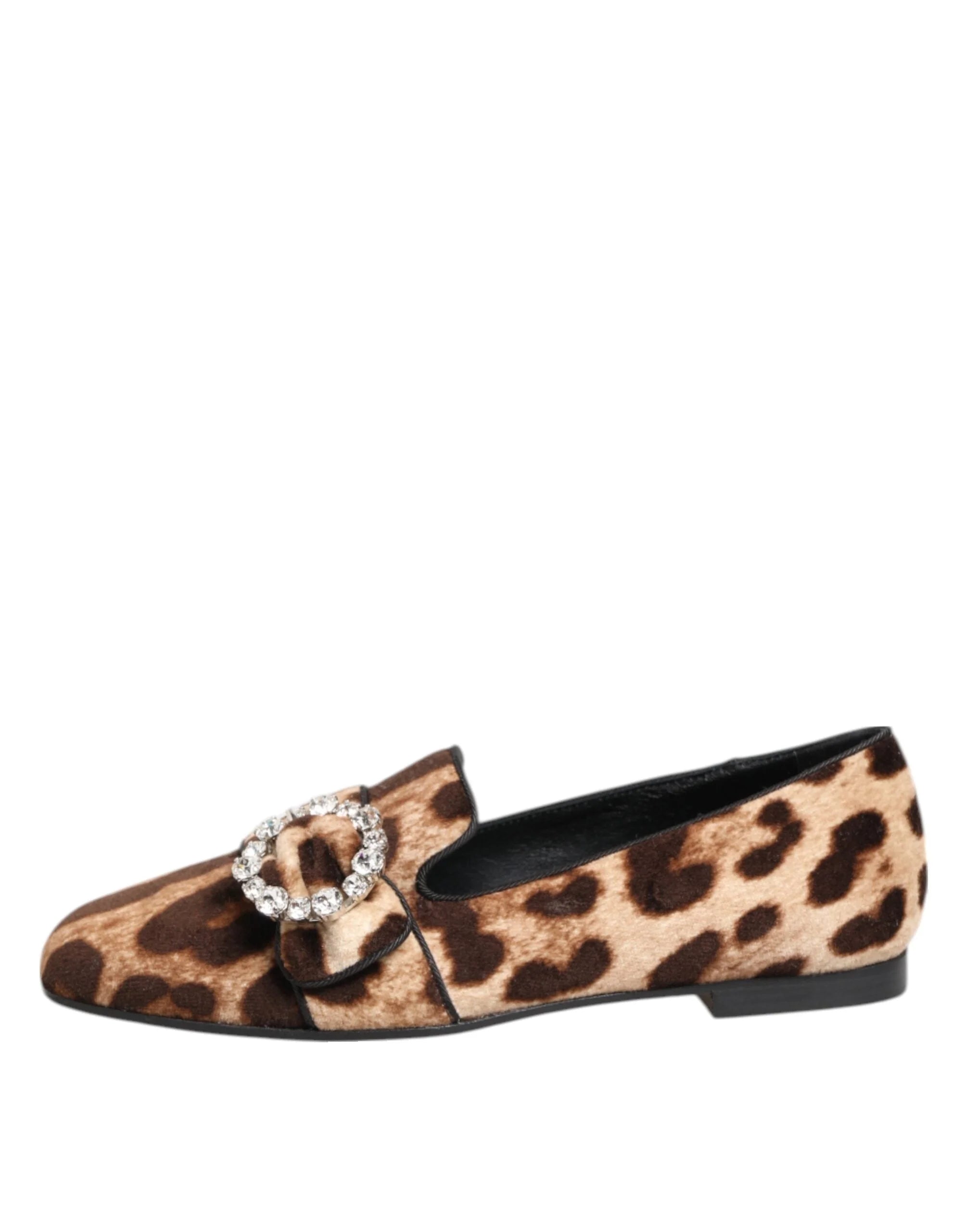 Dolce & Gabbana Brown Leopard Print Crystals Loafers Flats Shoes - EU35/US4.5 - Flats