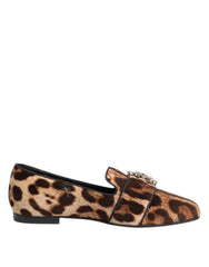 Dolce & Gabbana Brown Leopard Print Crystals Loafers Flats Shoes - EU35/US4.5 - Flats