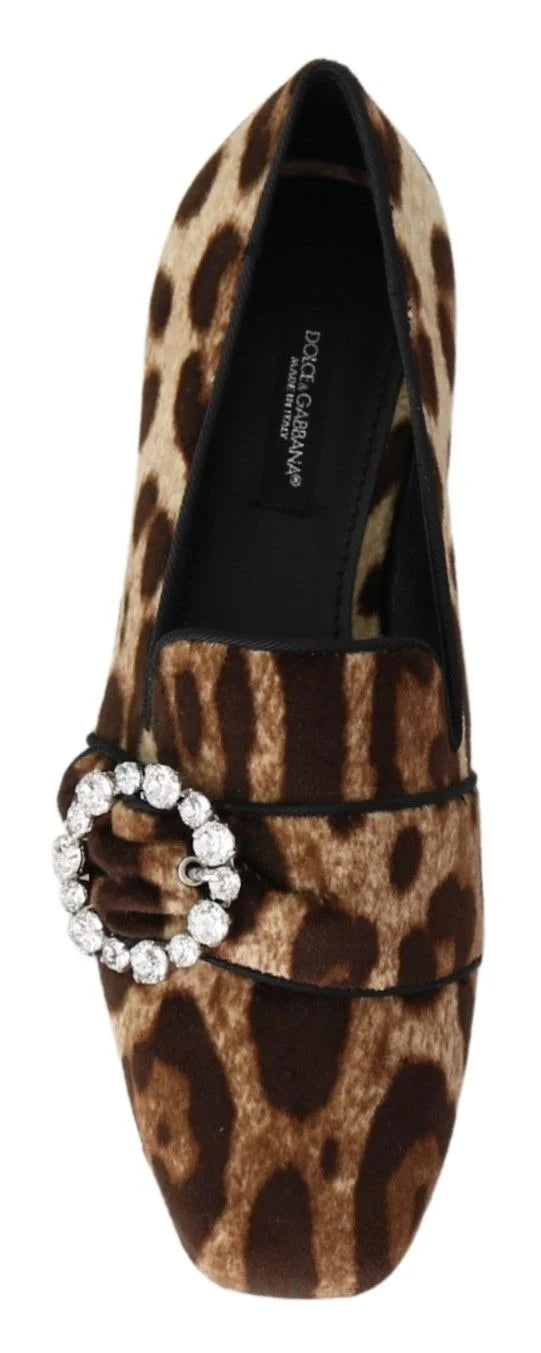 Dolce & Gabbana Brown Leopard Print Crystals Loafers Flats Shoes - EU35/US4.5 - Flats