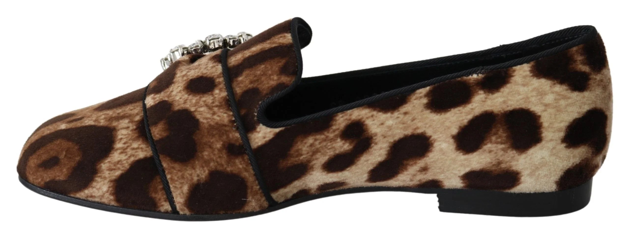 Dolce & Gabbana Brown Leopard Print Crystals Loafers Flats Shoes - EU35/US4.5 - Flats