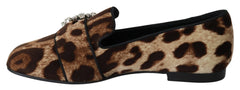 Dolce & Gabbana Brown Leopard Print Crystals Loafers Flats Shoes - EU35/US4.5 - Flats