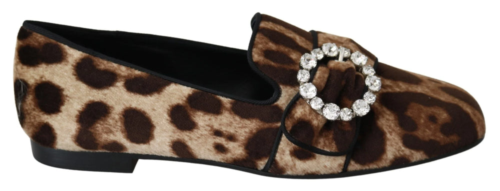 Dolce & Gabbana Brown Leopard Print Crystals Loafers Flats Shoes - EU35/US4.5 - Flats