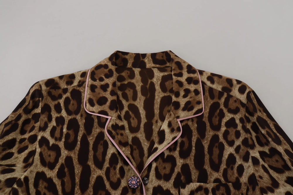 Dolce & Gabbana Brown Leopard Print Long Sleeves Blouse Top - IT38 | XS - Blouses
