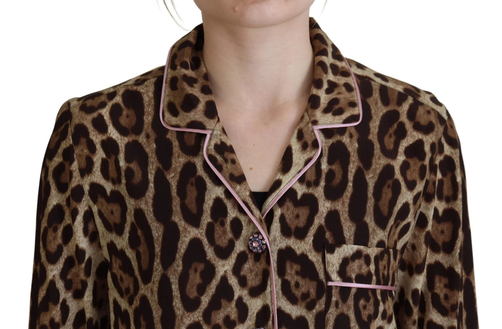 Dolce & Gabbana Brown Leopard Print Long Sleeves Blouse Top - IT38 | XS - Blouses