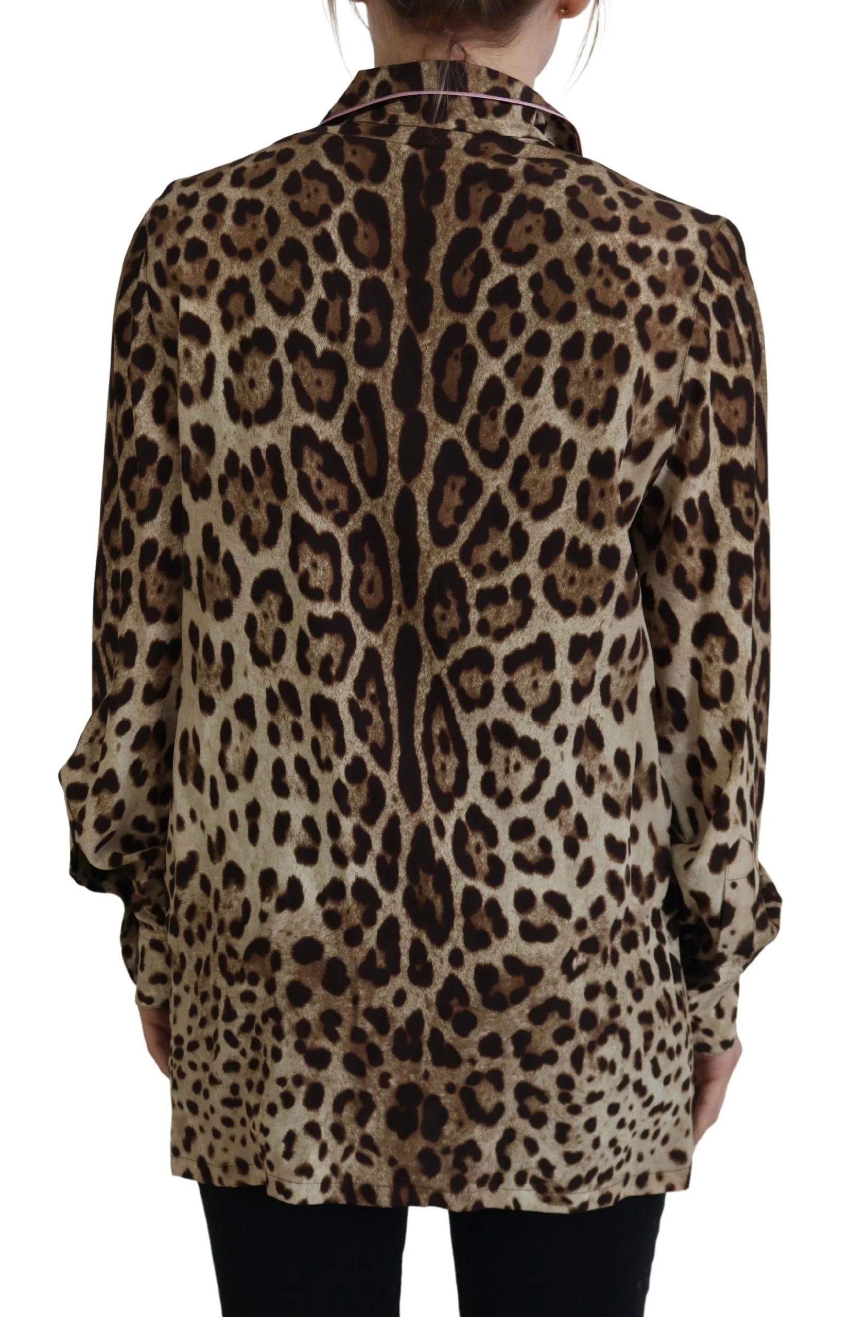 Dolce & Gabbana Brown Leopard Print Long Sleeves Blouse Top - IT38 | XS - Blouses