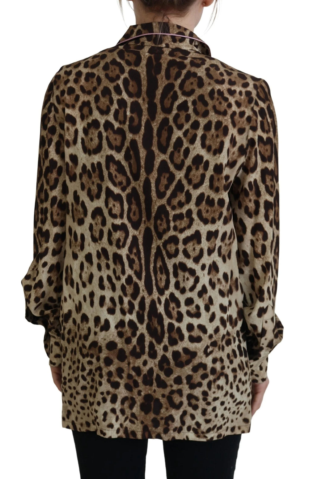 Dolce & Gabbana Brown Leopard Print Long Sleeves Blouse Top - IT38 | XS - Blouses