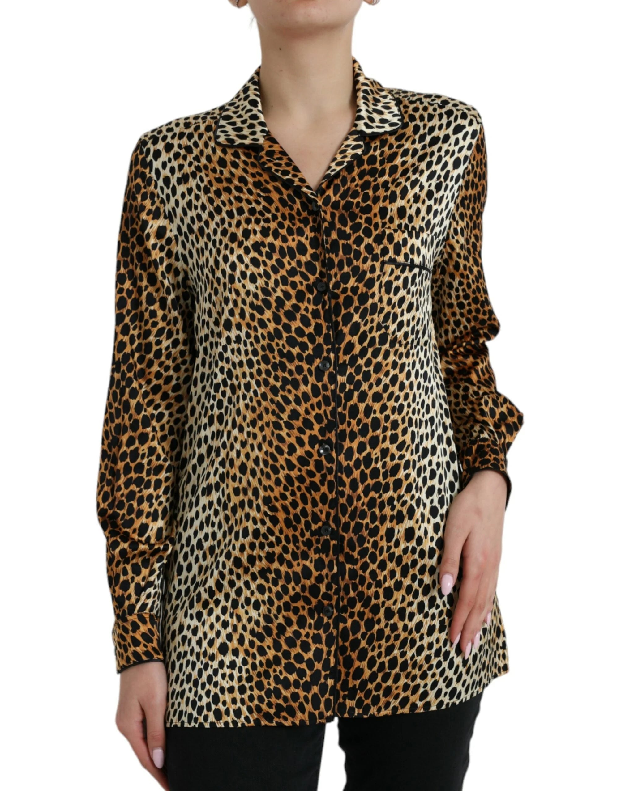 Dolce & Gabbana Brown Leopard Print Long Sleeves Blouse Top - IT40|S - Blouses