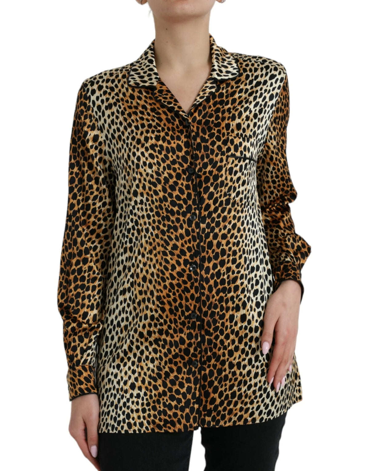 Dolce & Gabbana Brown Leopard Print Long Sleeves Blouse Top - IT40|S - Blouses