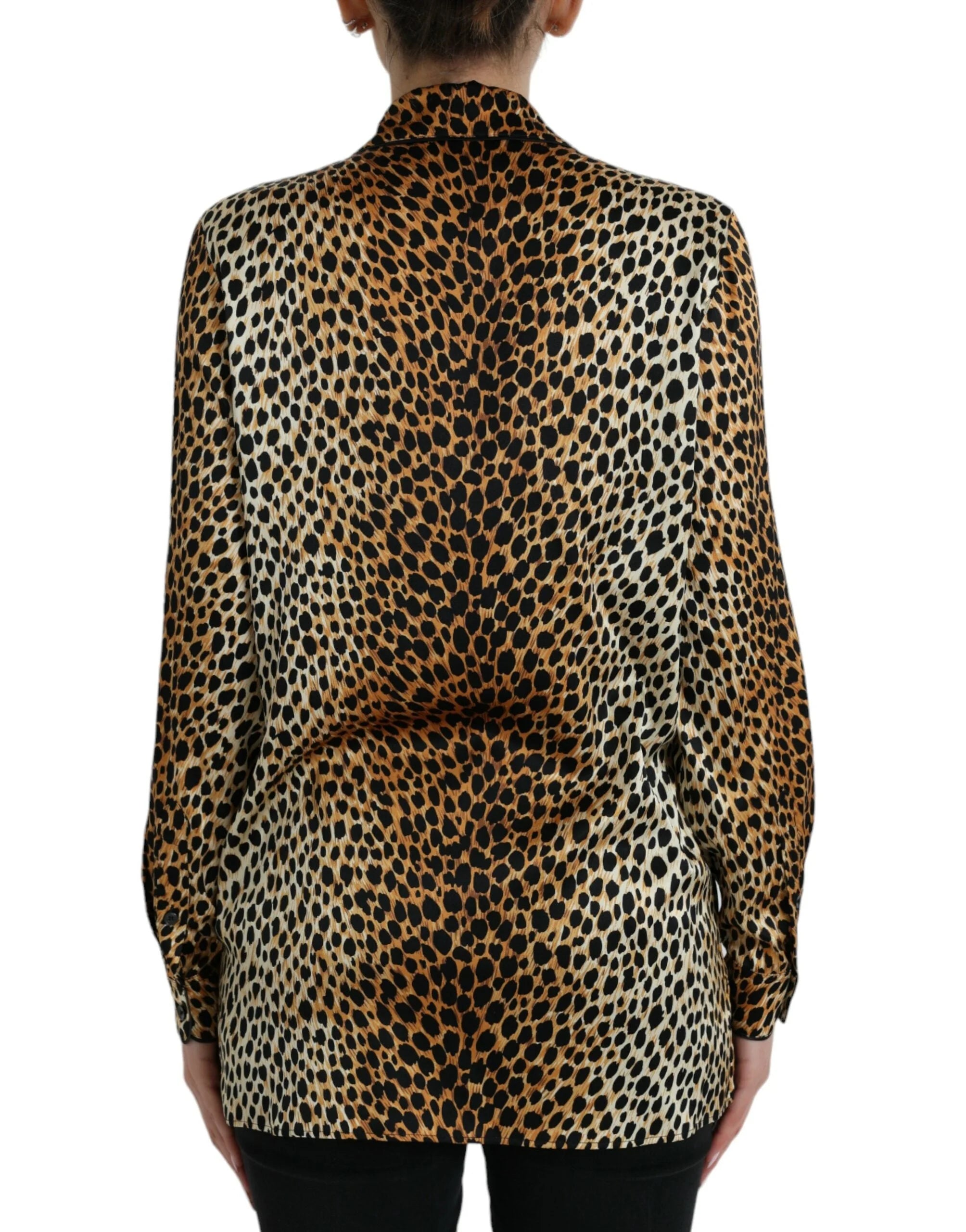 Dolce & Gabbana Brown Leopard Print Long Sleeves Blouse Top - IT40|S - Blouses