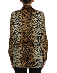 Dolce & Gabbana Brown Leopard Print Long Sleeves Blouse Top - IT40|S - Blouses