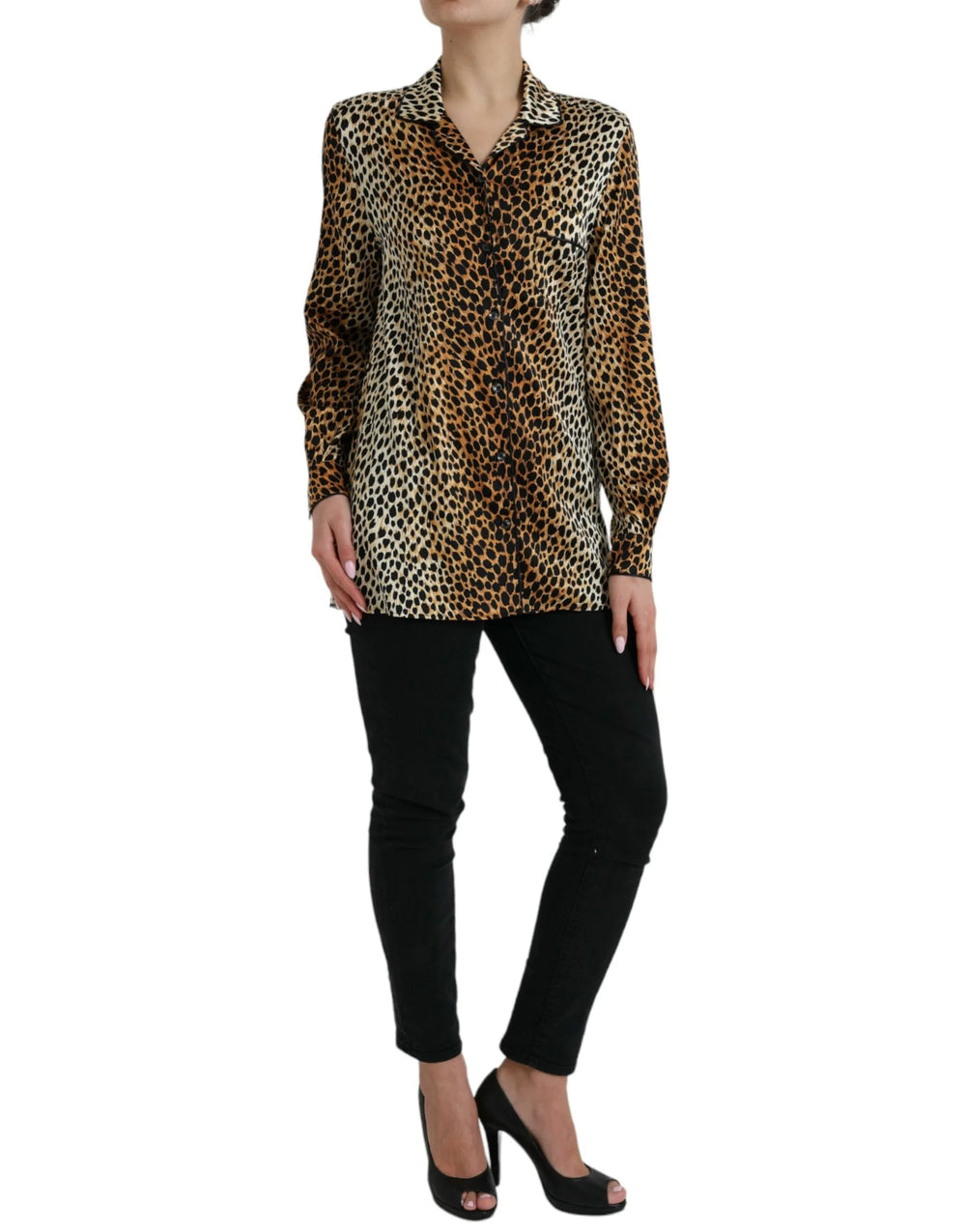 Dolce & Gabbana Brown Leopard Print Long Sleeves Blouse Top - IT40|S - Blouses