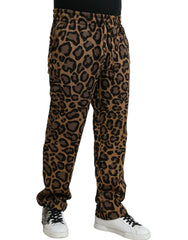 Dolce & Gabbana Brown Leopard Print Polyester Jogger Pants - Joggers
