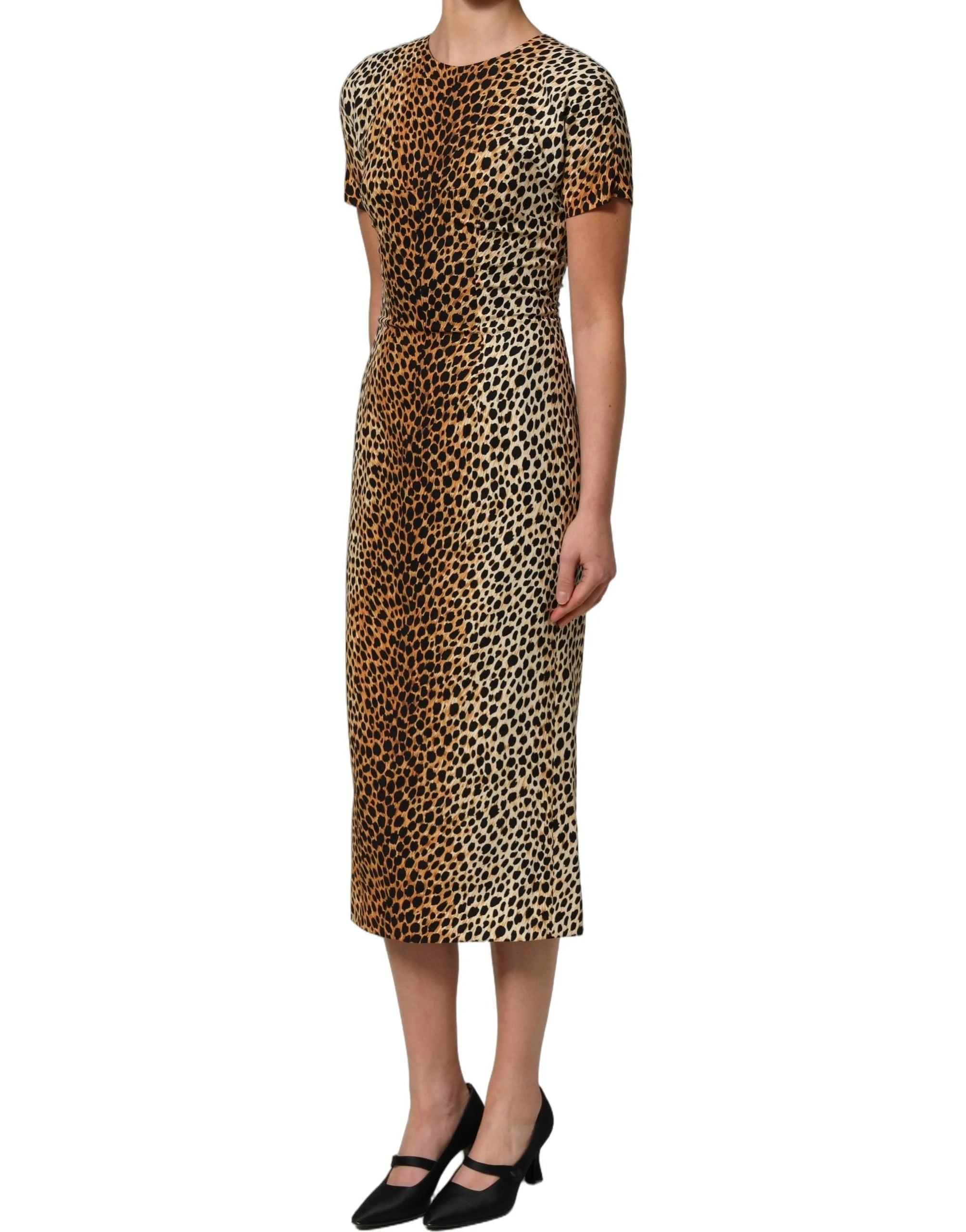 Dolce & Gabbana Brown Leopard Print Silk Sheath Midi Dress - IT38 | XS