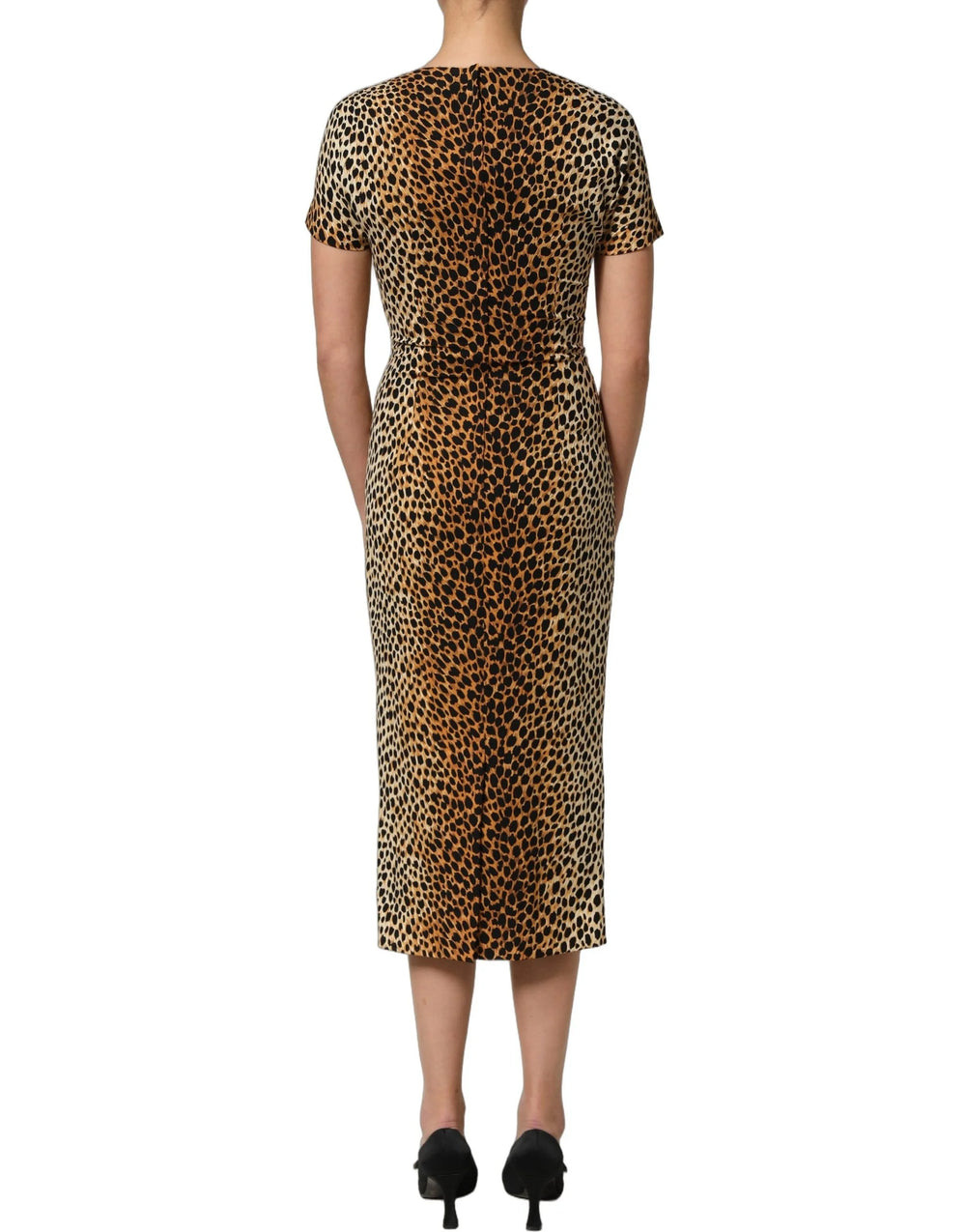 Dolce & Gabbana Brown Leopard Print Silk Sheath Midi Dress - IT38 | XS