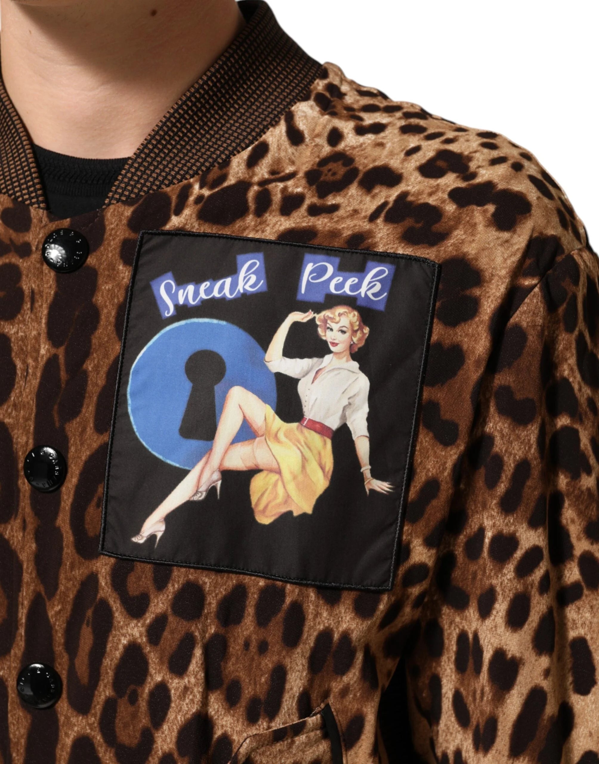 Dolce & Gabbana Brown Leopard Print ’Sneak Peek’ Patch Jacket - IT48 | M - Bomber Jackets