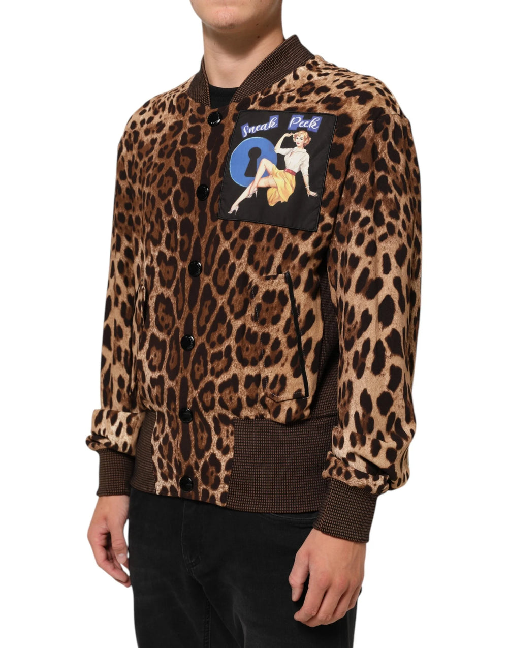 Dolce & Gabbana Brown Leopard Print ’Sneak Peek’ Patch Jacket - IT48 | M - Bomber Jackets