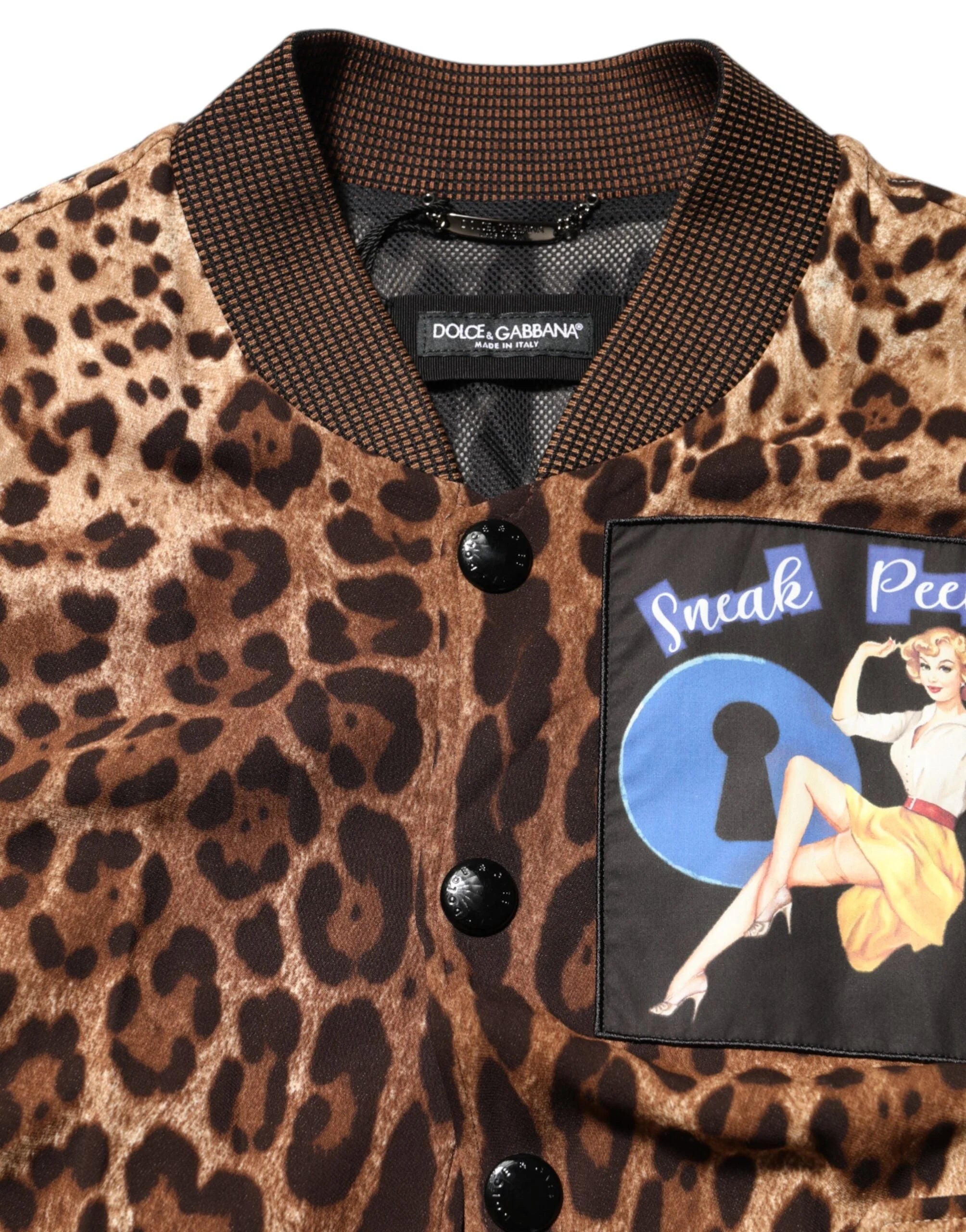 Dolce & Gabbana Brown Leopard Print ’Sneak Peek’ Patch Jacket - IT48 | M - Bomber Jackets