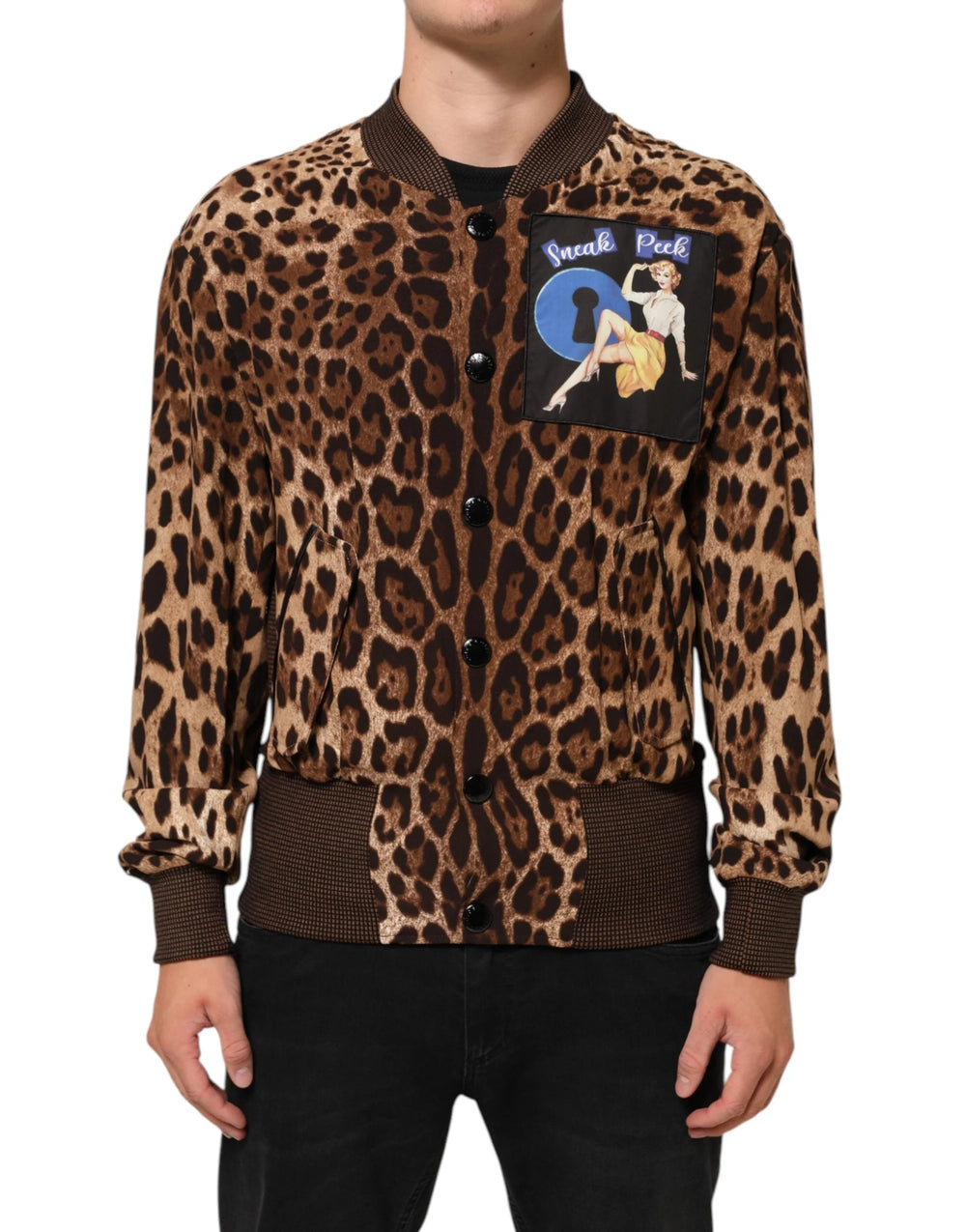 Dolce & Gabbana Brown Leopard Print ’Sneak Peek’ Patch Jacket - IT48 | M - Bomber Jackets