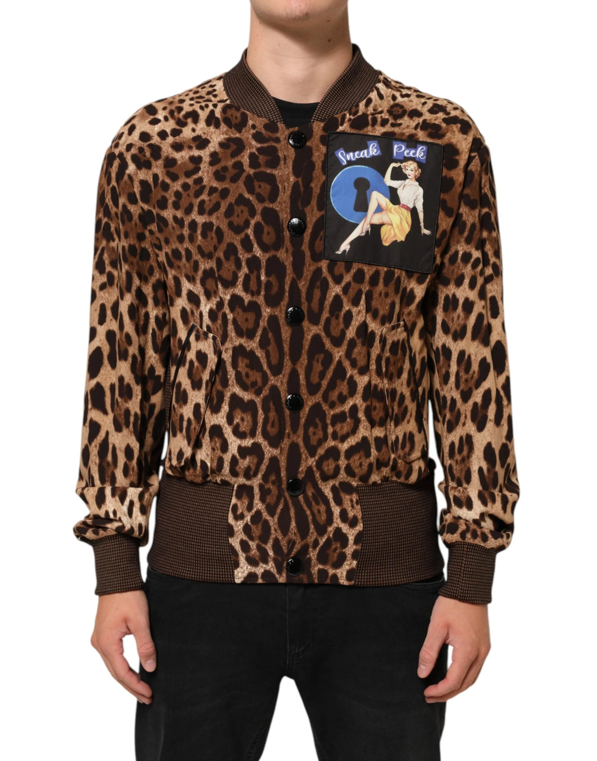 Dolce & Gabbana Brown Leopard Print ’Sneak Peek’ Patch Jacket - IT48 | M - Bomber Jackets