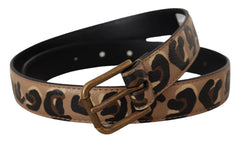 Dolce & Gabbana Brown Leopard Print Vintage Metal Waist Buckle Belt - 65 cm / 26 Inches - Belts