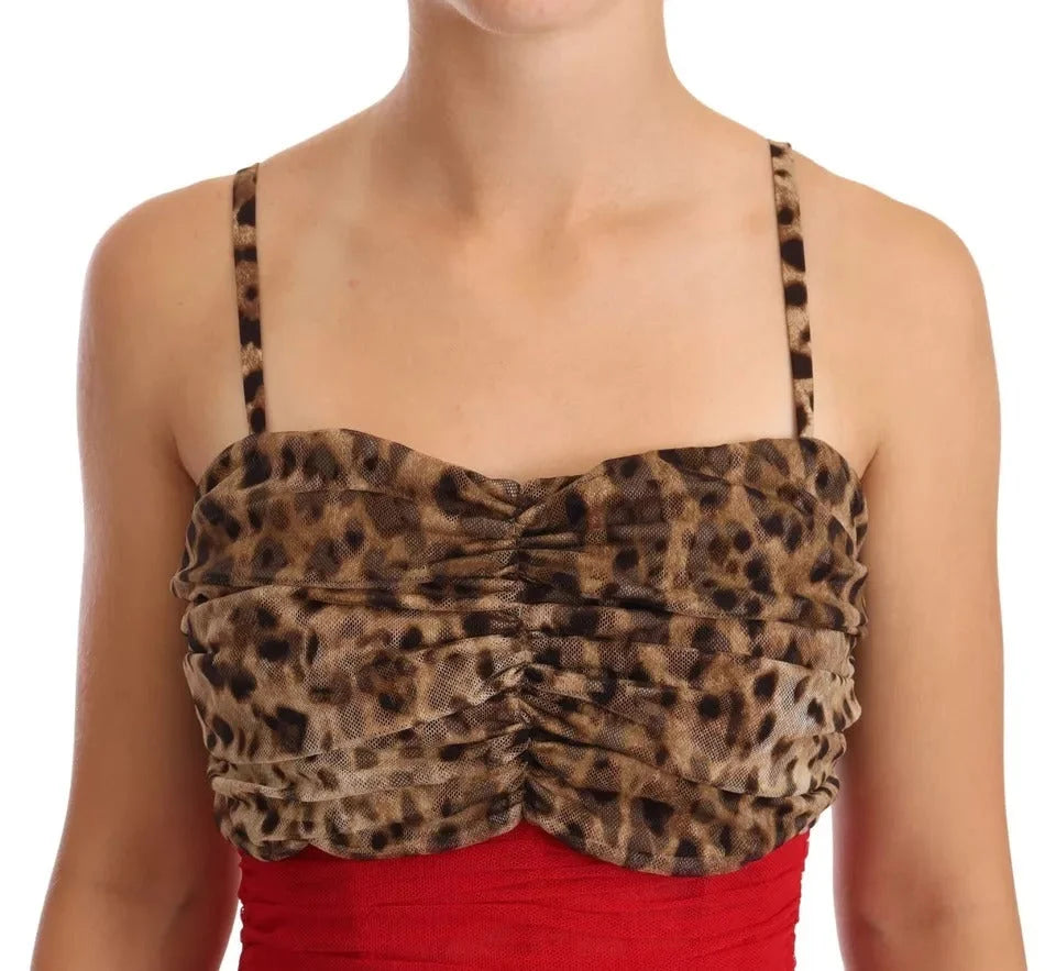 Dolce & Gabbana Brown Leopard Red Tulle Sheath Midi Dress - IT36 | S - Dresses