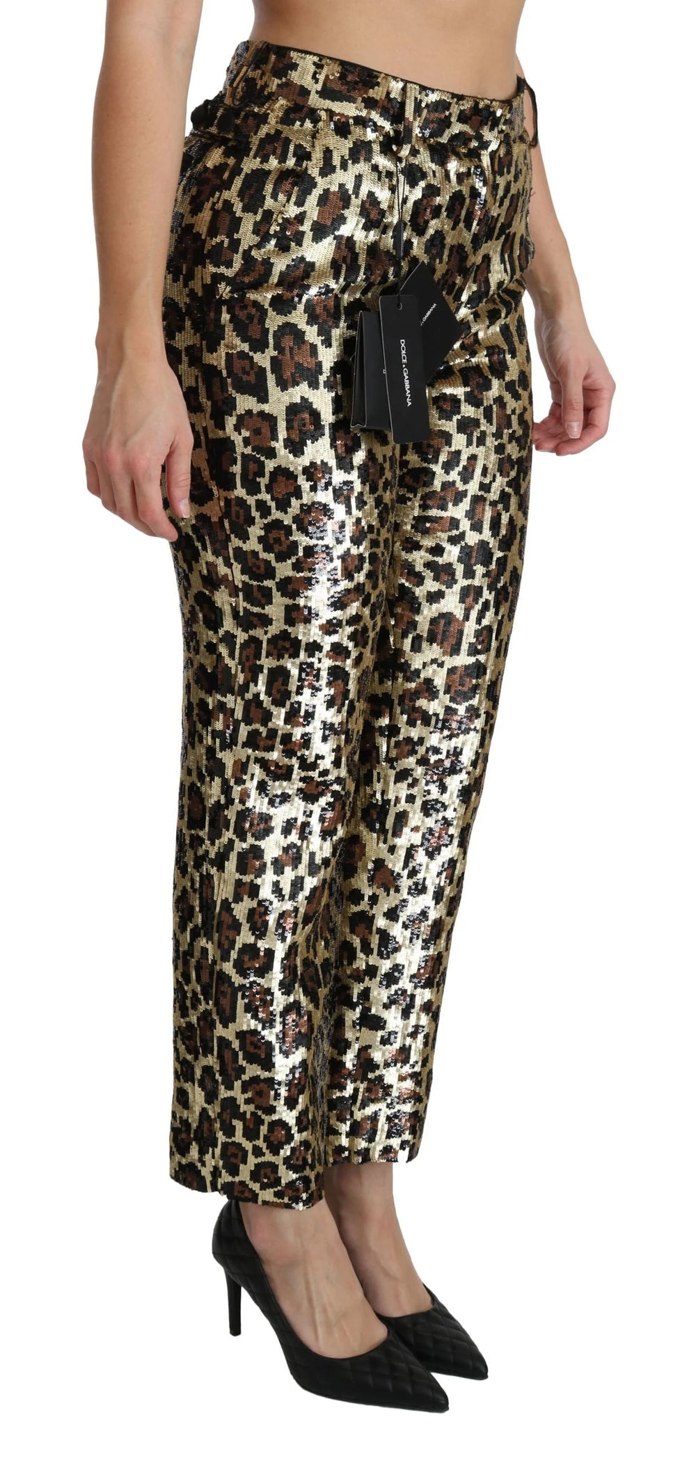 Dolce & Gabbana Brown Leopard Sequined High Waist Pants - Trousers