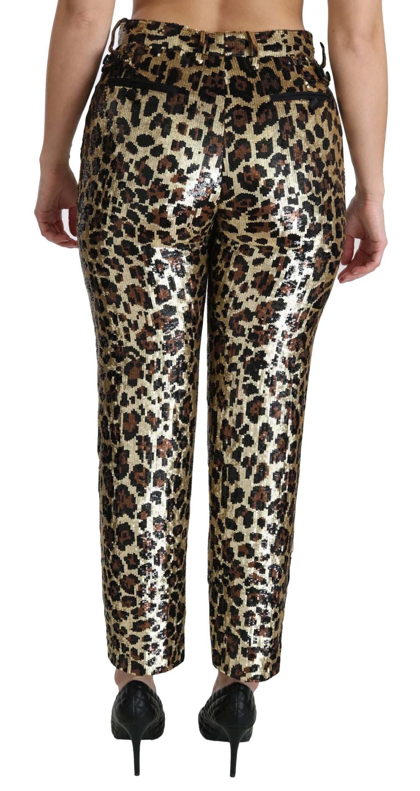 Dolce & Gabbana Brown Leopard Sequined High Waist Pants - Trousers