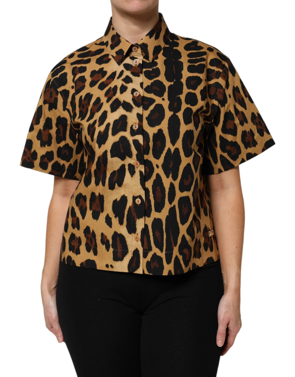 Dolce & Gabbana Brown Leopard Short Sleeve Collared Polo Top - IT44 | L - Polos