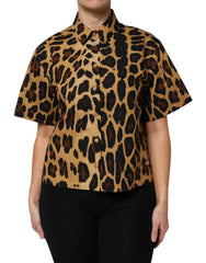 Dolce & Gabbana Brown Leopard Short Sleeve Collared Polo Top - IT44 | L - Polos