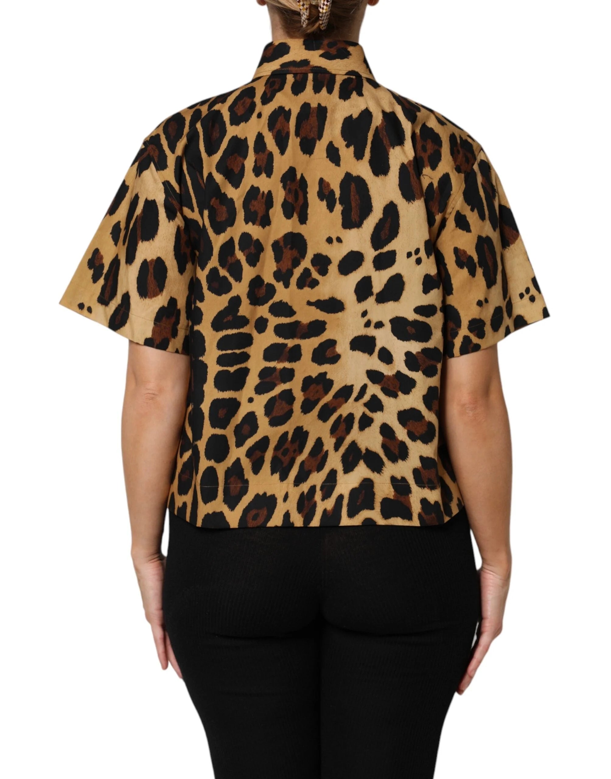 Dolce & Gabbana Brown Leopard Short Sleeve Collared Polo Top - IT44 | L - Polos