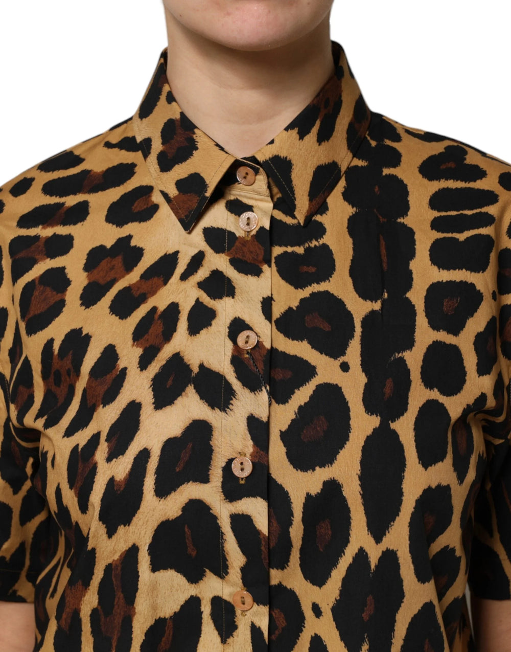 Dolce & Gabbana Brown Leopard Short Sleeve Collared Polo Top - IT44 | L - Polos