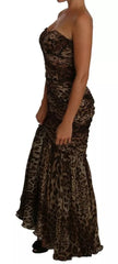 Dolce & Gabbana Brown Leopard Silk Chiffon Ruched Mermaid Maxi Dress - IT42|M - Dresses