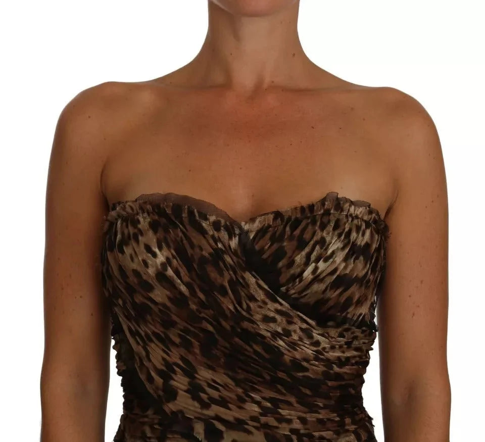 Dolce & Gabbana Brown Leopard Silk Chiffon Ruched Mermaid Maxi Dress - IT42|M - Dresses