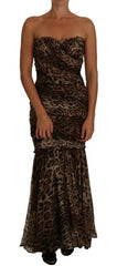 Dolce & Gabbana Brown Leopard Silk Chiffon Ruched Mermaid Maxi Dress - IT42|M - Dresses
