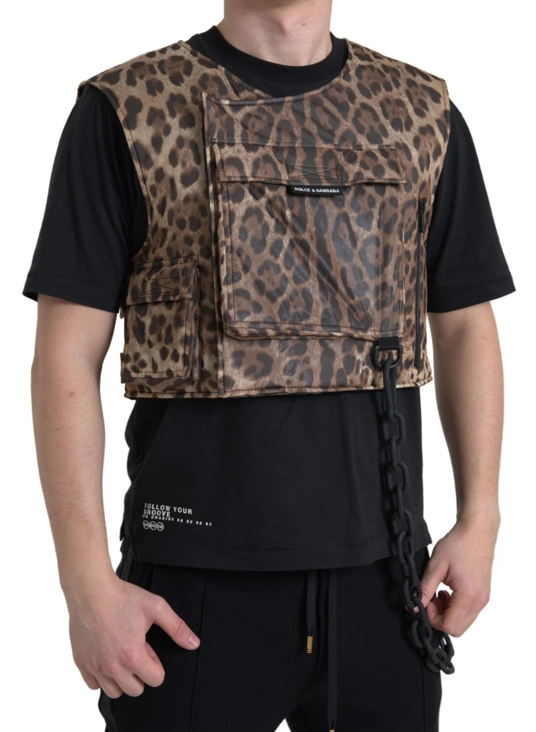 Dolce & Gabbana Brown Leopard Silk Sleeveless Sportswear - Vests