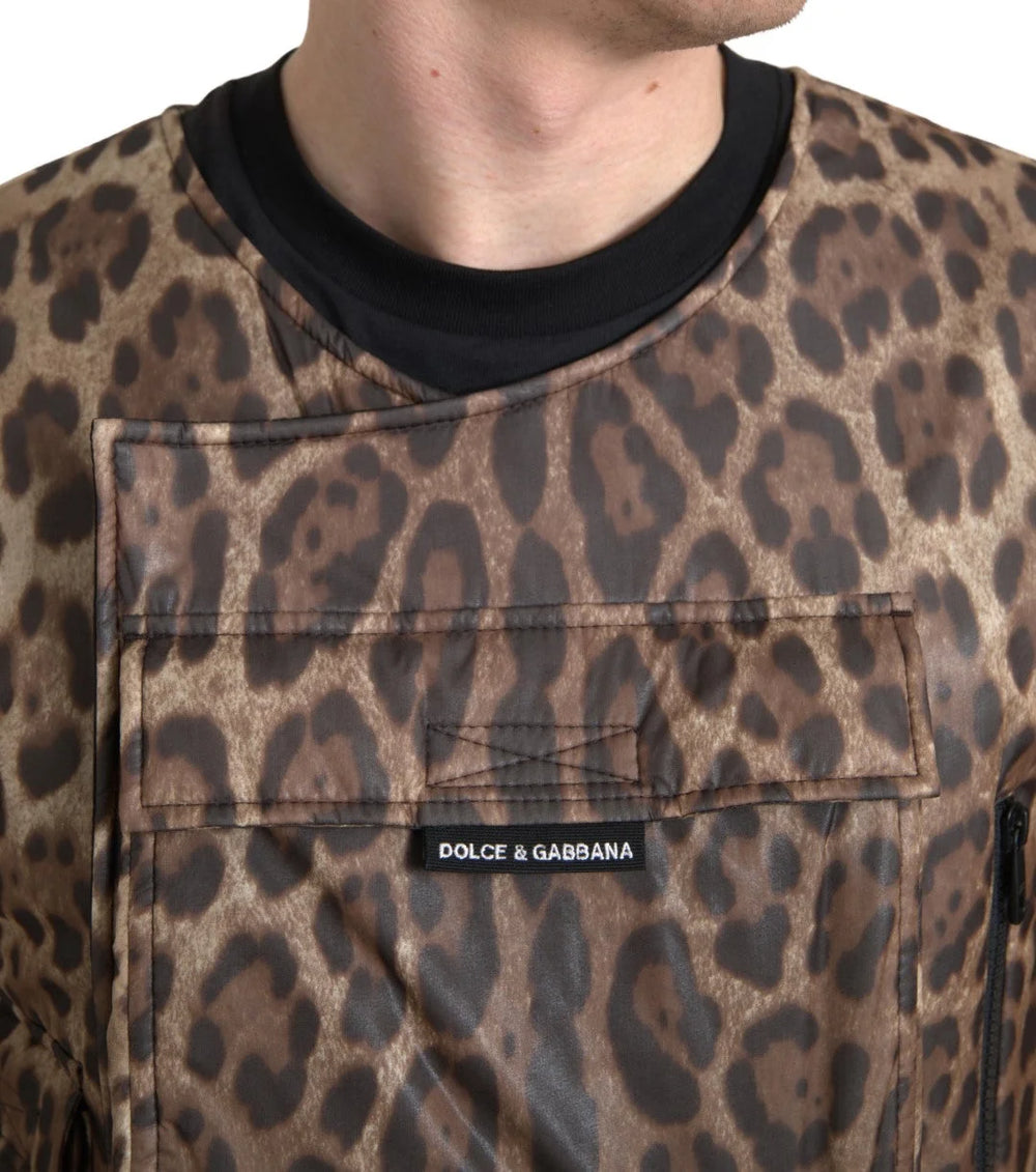 Dolce & Gabbana Brown Leopard Silk Sleeveless Sportswear - Vests