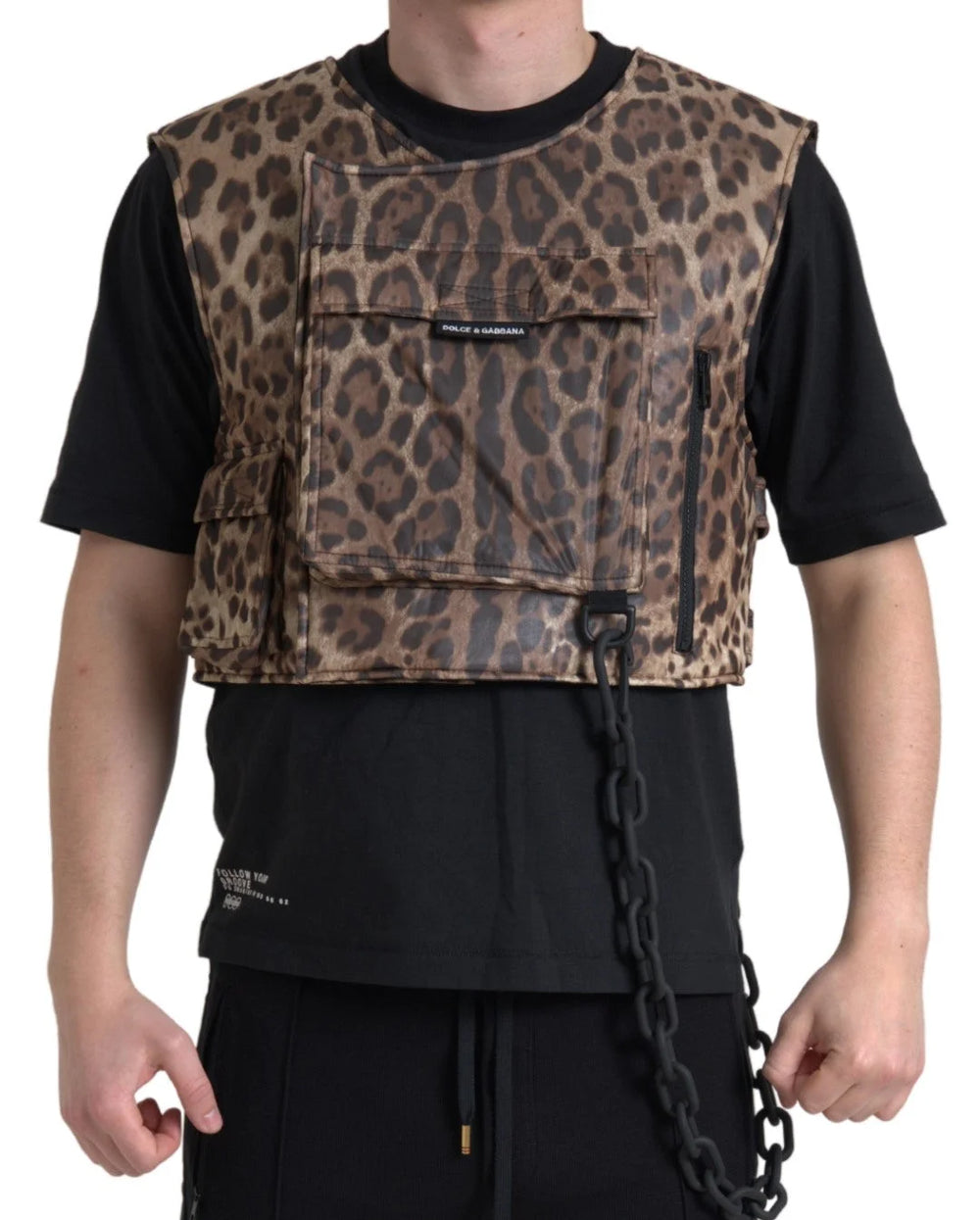 Dolce & Gabbana Brown Leopard Silk Sleeveless Sportswear - Vests