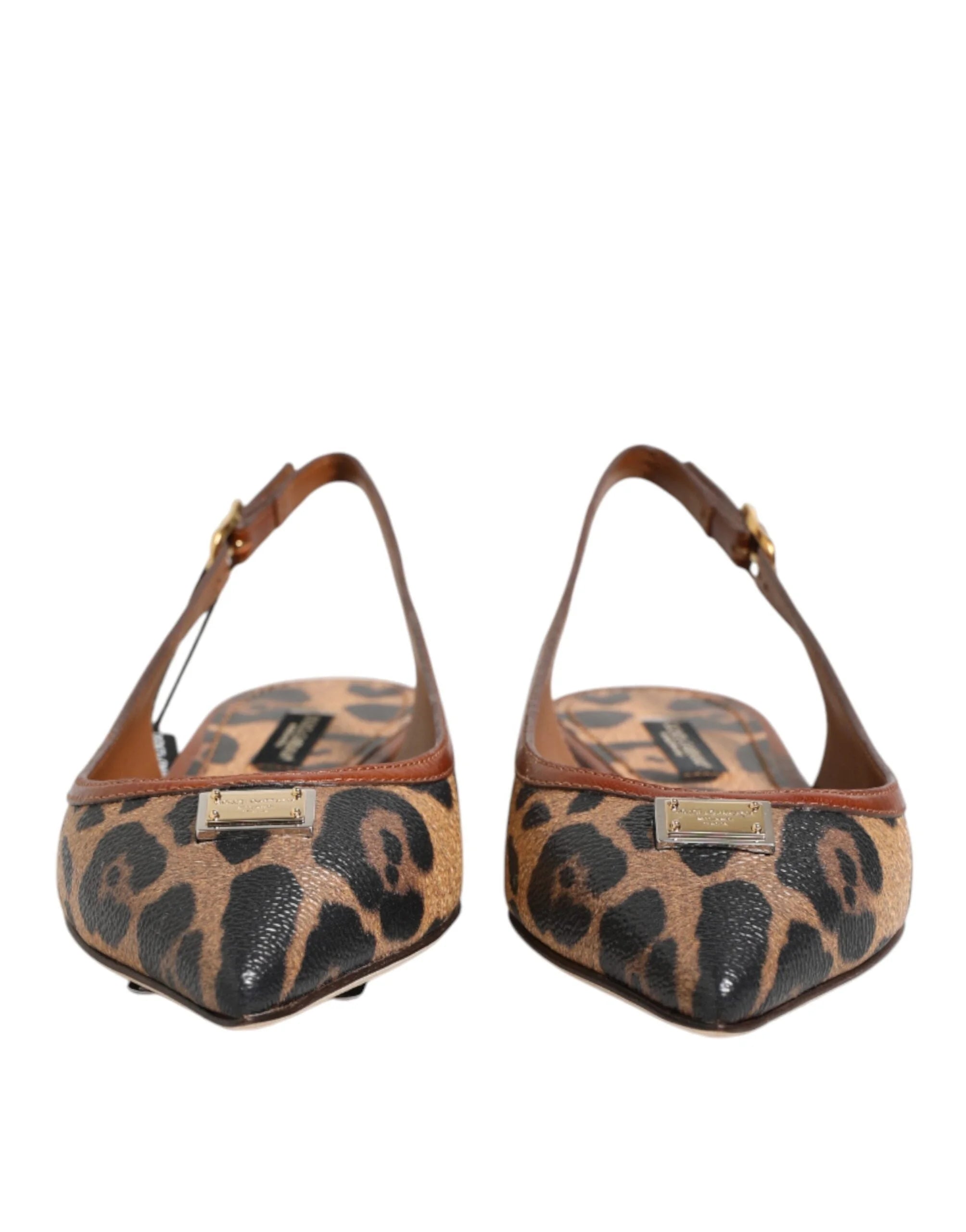 Dolce & Gabbana Brown Leopard Slingback Flats Sandals Shoes - EU35/US4.5