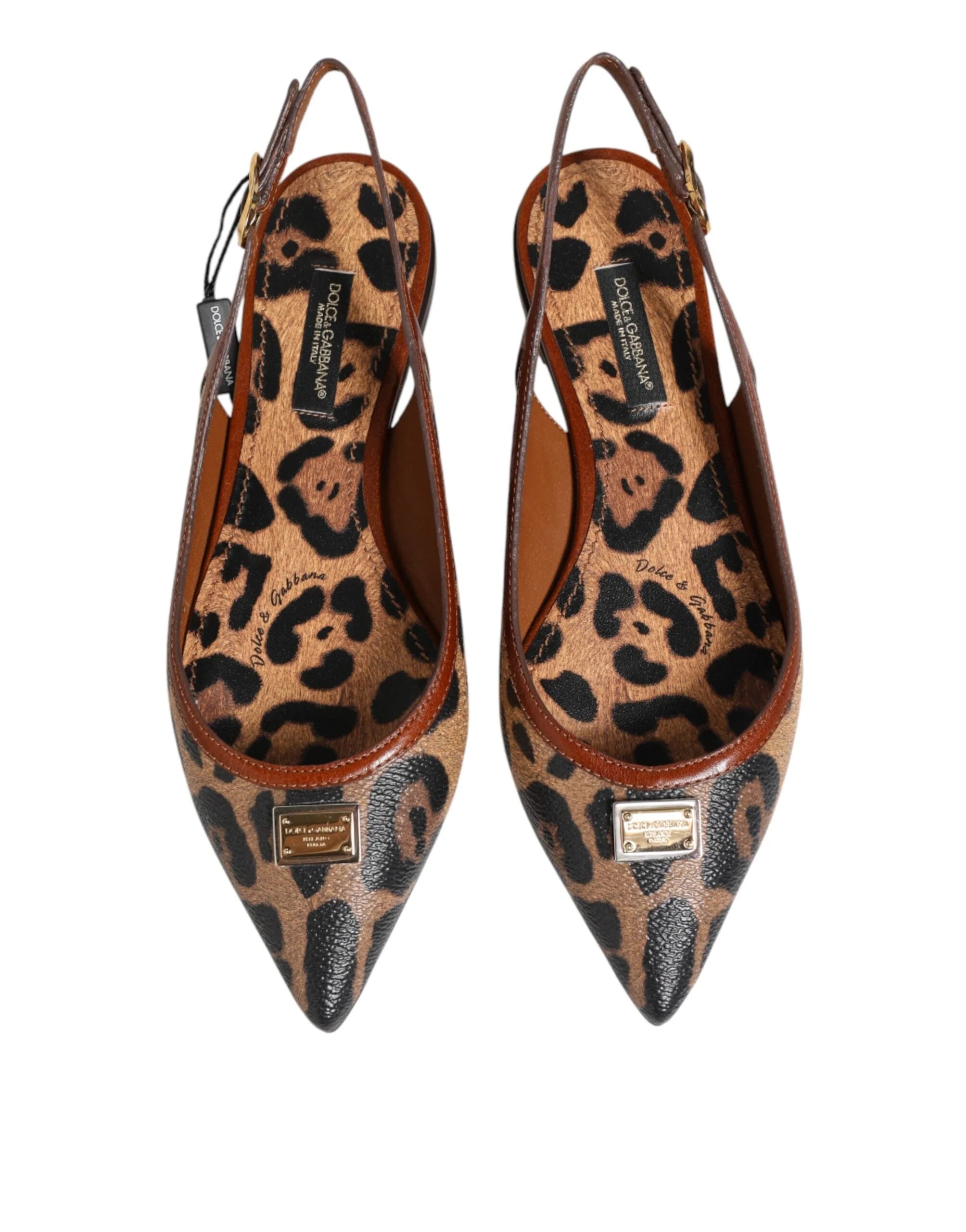 Dolce & Gabbana Brown Leopard Slingback Flats Sandals Shoes - EU35/US4.5
