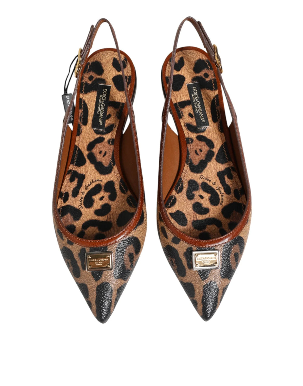 Dolce & Gabbana Brown Leopard Slingback Flats Sandals Shoes - EU35/US4.5