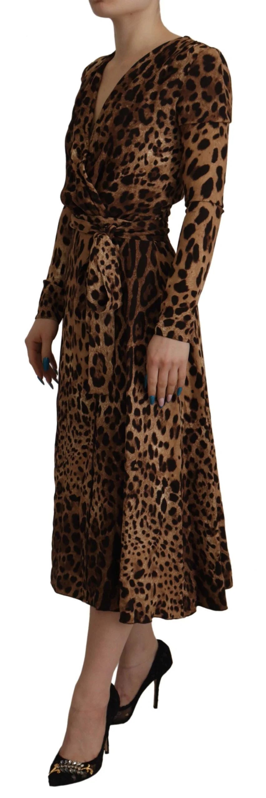 Dolce & Gabbana Brown Leopard Wrap A-line Maxi Viscose Dress - IT36|XXS - Dresses