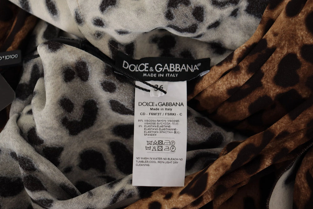 Dolce & Gabbana Brown Leopard Wrap A-line Maxi Viscose Dress - IT36|XXS - Dresses