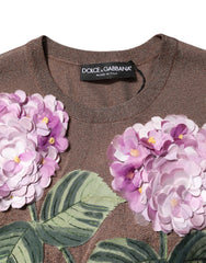 Dolce & Gabbana Brown Lily Embellished Round Neck Blouse Top - IT36|XXS - Blouses