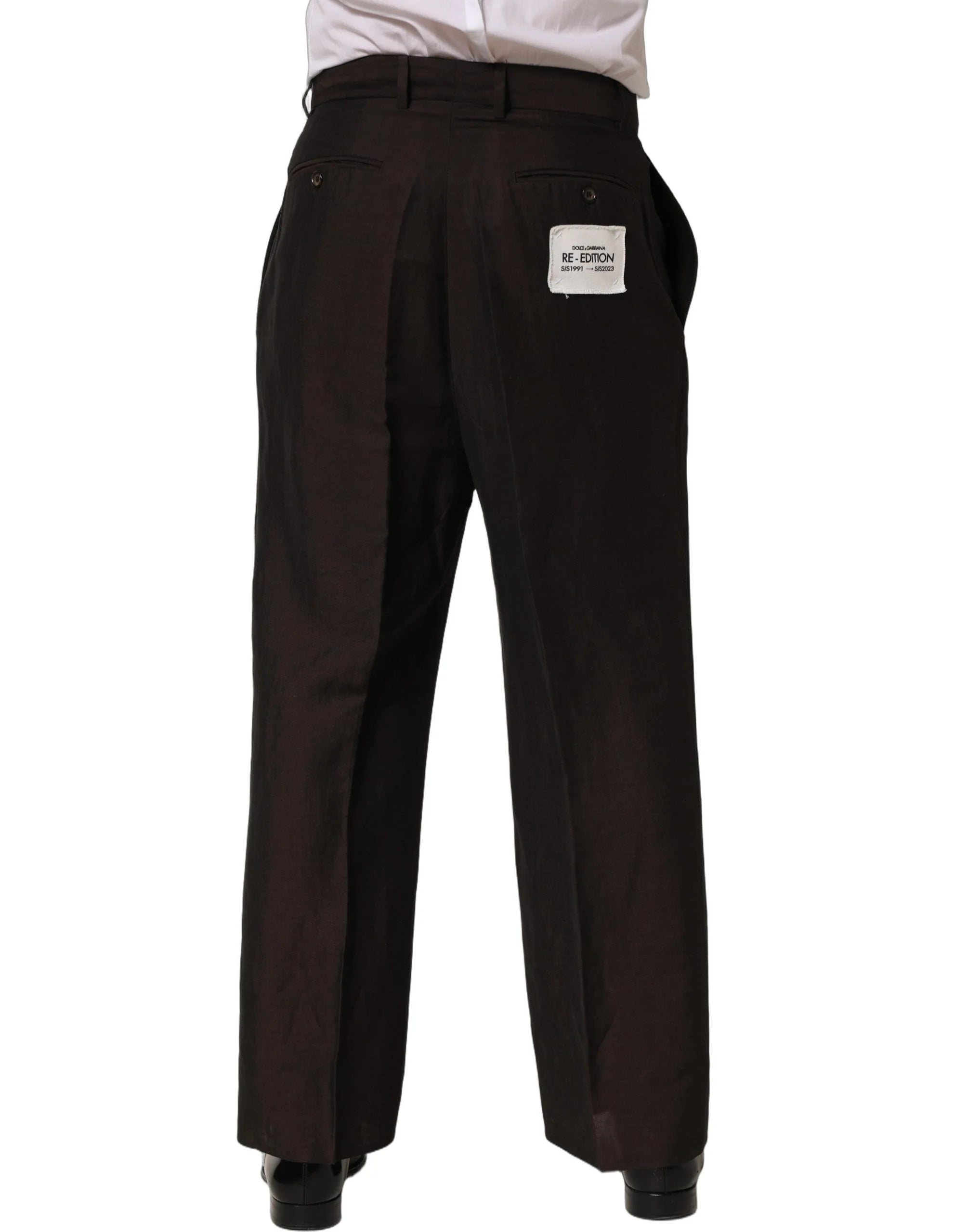 Dolce & Gabbana Brown Linen Straight Men Dress Trouser Pants - IT48 | M