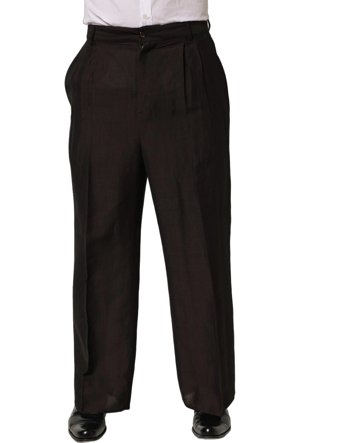 Dolce & Gabbana Brown Linen Straight Men Dress Trouser Pants - IT48 | M