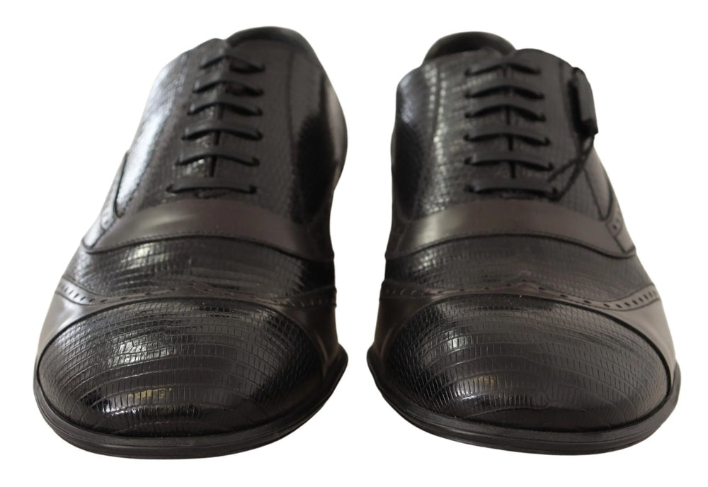 Dolce & Gabbana Brown Lizard Skin Leather Oxford Dress Shoes - EU44/US11
